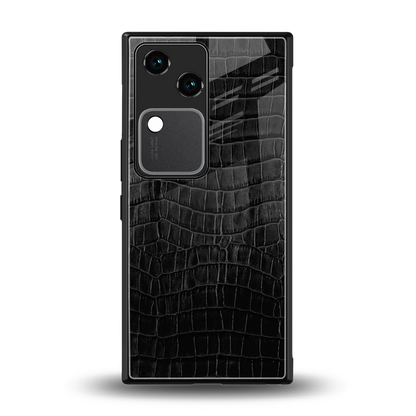 Croco Black back phone cover | glass case for vivo v30