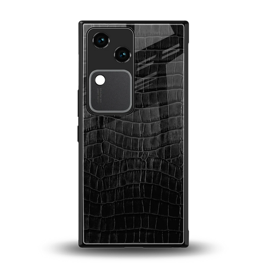Croco Black back phone cover | glass case for vivo v30
