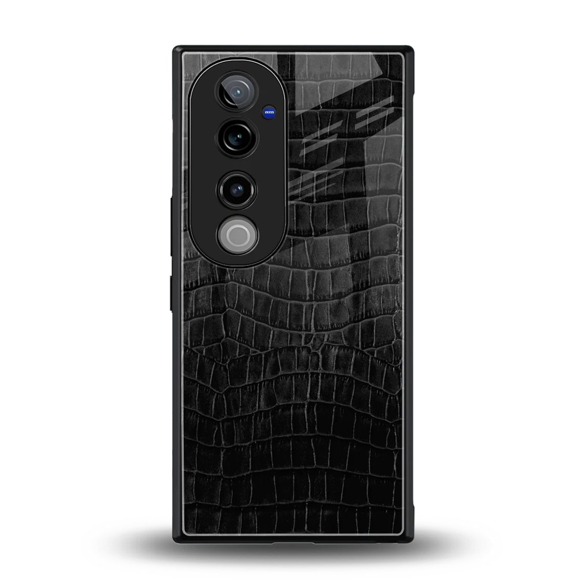 Croco Black back phone cover | glass case for vivo v40 pro