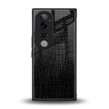 Croco Black back phone cover | glass case for vivo v40 pro