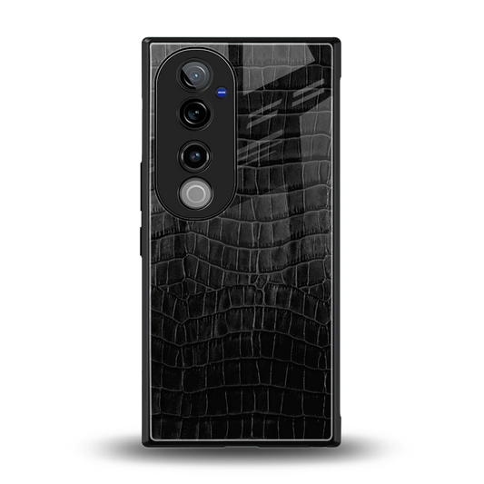 Croco Black back phone cover | glass case for vivo v40 pro