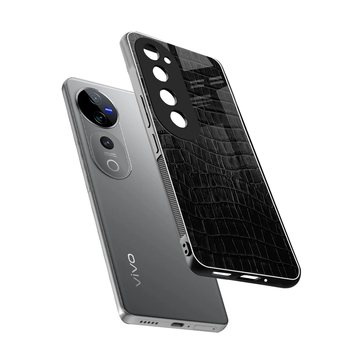 Croco Black sleek vivo v40 pro cover with tempered glass back and TPU edges