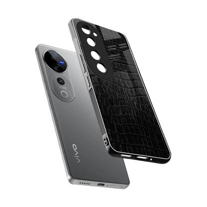 Croco Black sleek vivo v40 pro cover with tempered glass back and TPU edges