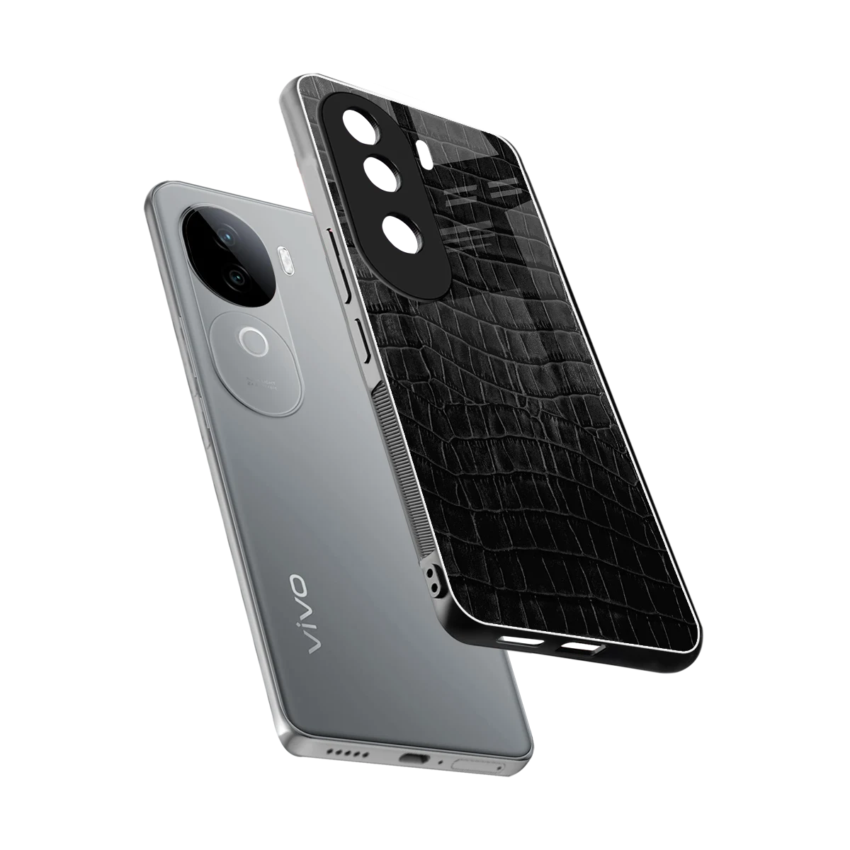 Croco Black sleek vivo v40e cover with tempered glass back and TPU edges