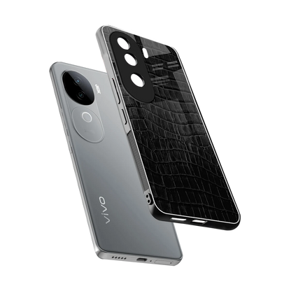 Croco Black sleek vivo v40e cover with tempered glass back and TPU edges