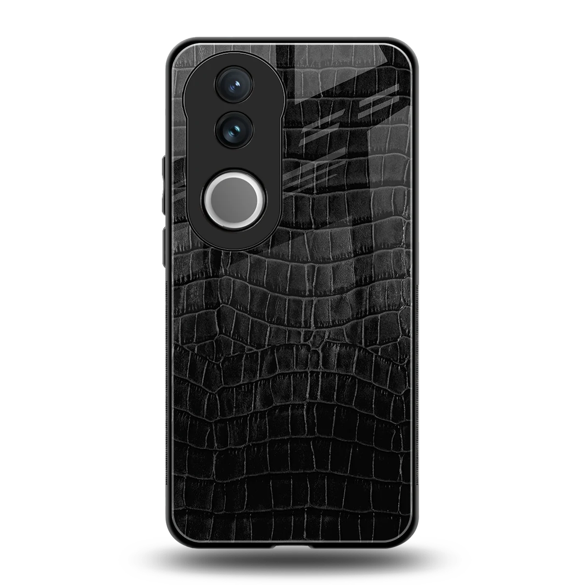 Croco Black back phone cover | glass case for vivo v50