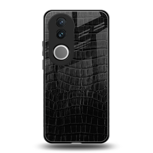 Croco Black back phone cover | glass case for vivo v50