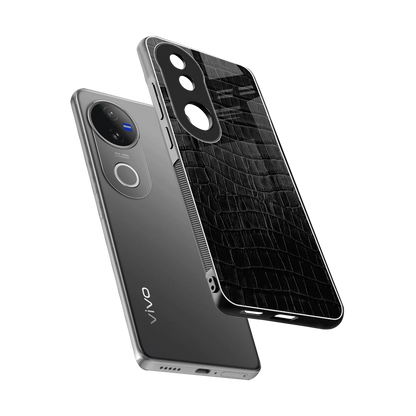 Croco Black sleek vivo v50 cover with tempered glass back and TPU edges