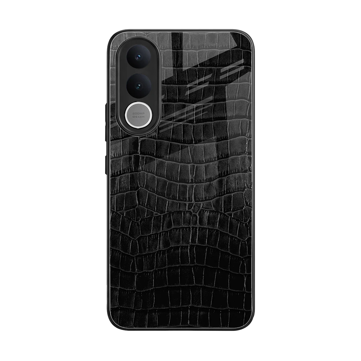 Croco Black back phone cover | glass case for vivo v70 fe