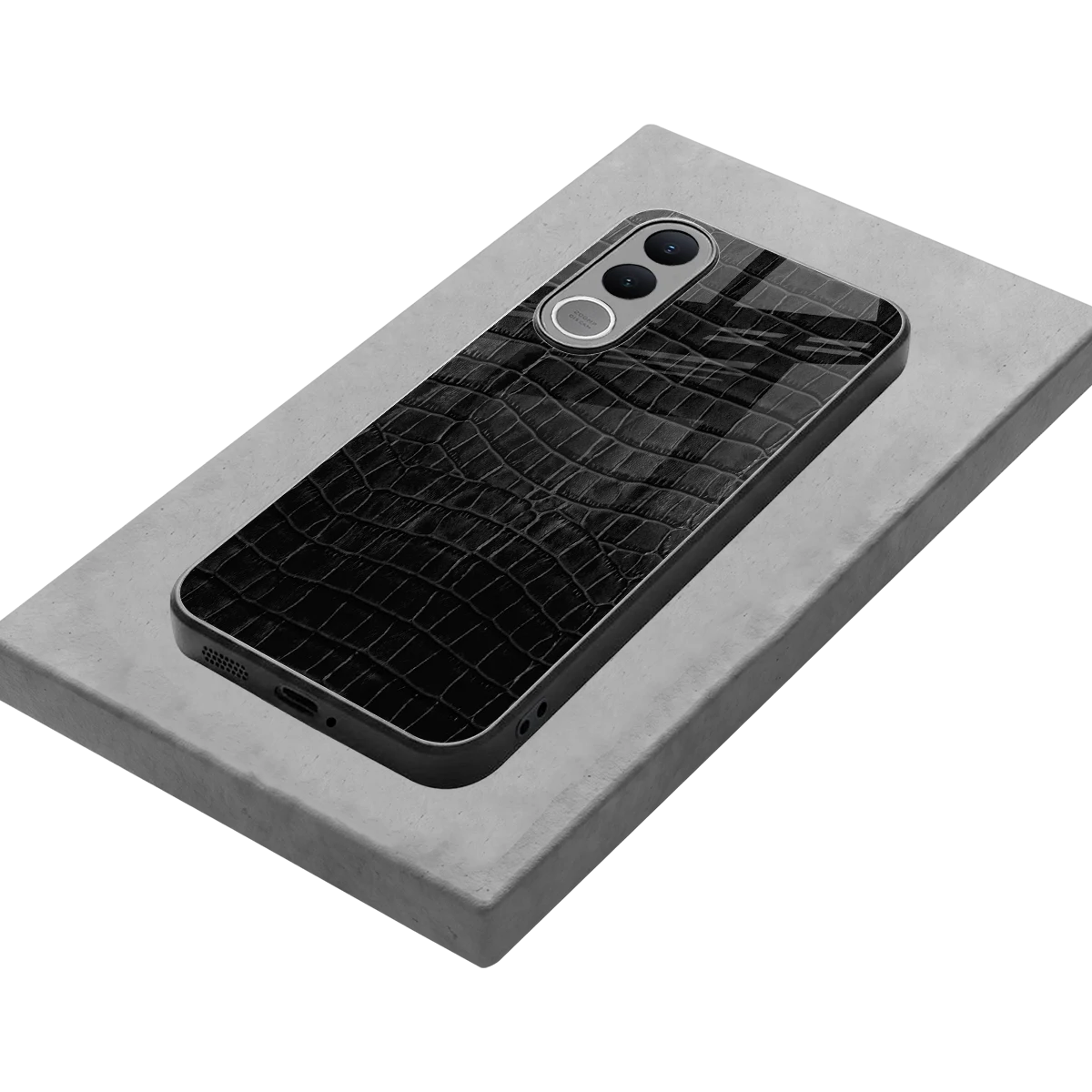 Croco Black stylish phone case for vivo v70 fe | glossy glass and slim fit