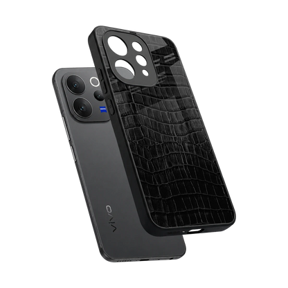Croco Black sleek vivo v70 elite cover with tempered glass back and TPU edges