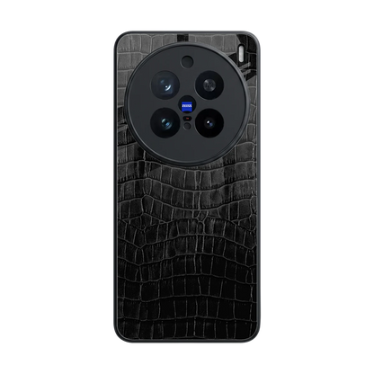Croco Black back phone cover | glass case for vivo x200 pro