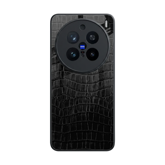 Croco Black back phone cover | glass case for vivo x200 pro