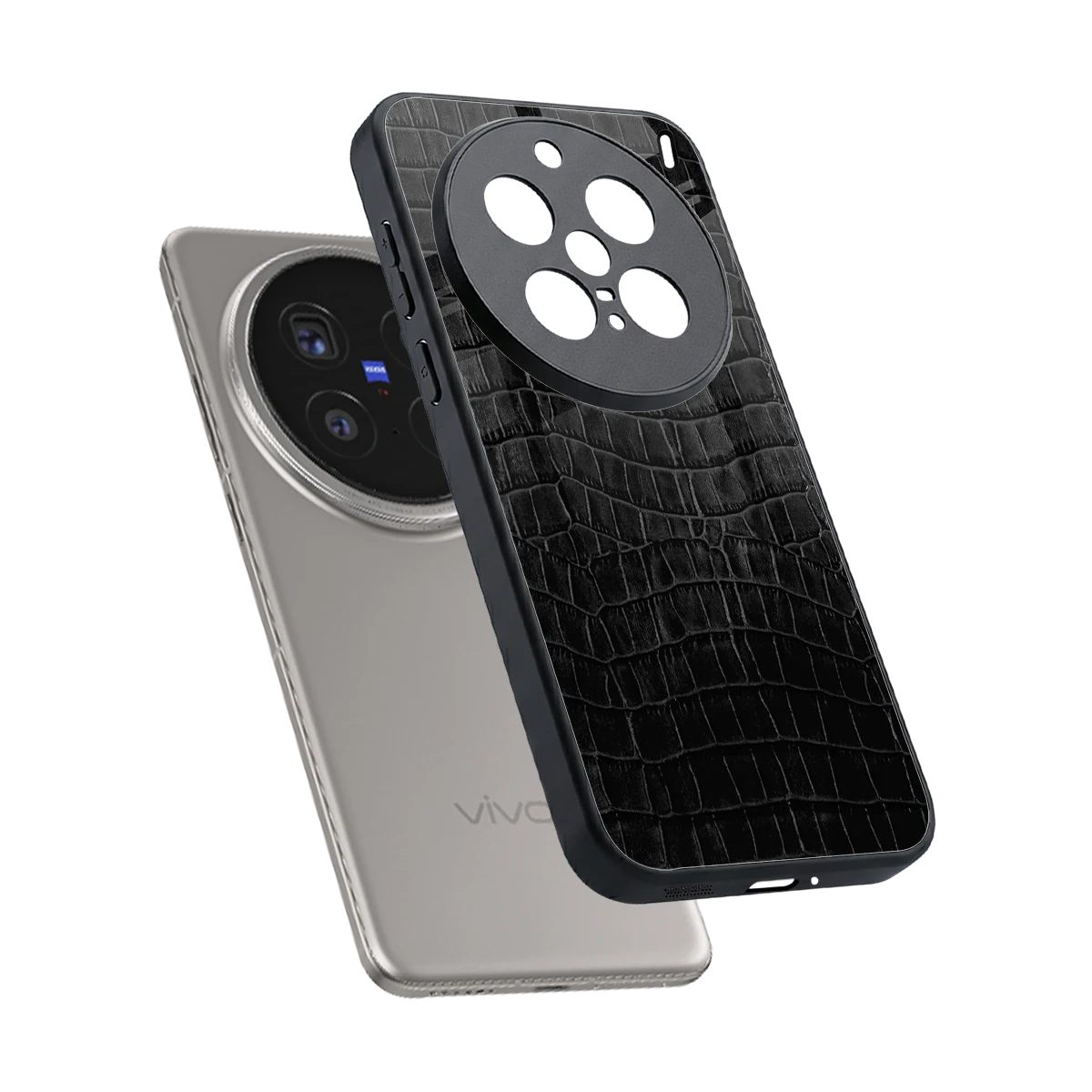 Croco Black sleek vivo x200 pro cover with tempered glass back and TPU edges