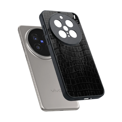 Croco Black sleek vivo x200 pro cover with tempered glass back and TPU edges