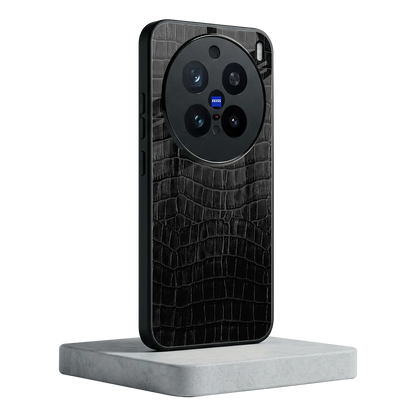 Croco Black vivo x200 pro mobile cover | shockproof glass phone case