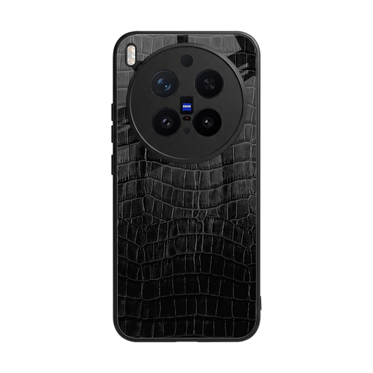 Croco Black back phone cover | glass case for vivo x300 pro