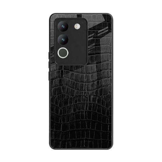 Croco Black back phone cover | glass case for vivo y200 5g