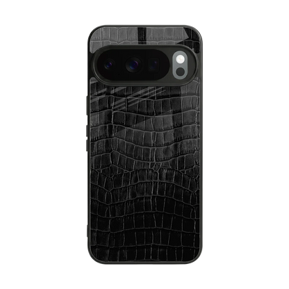 Croco Black back phone cover | glass case for google pixel 10 pro