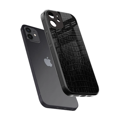 Croco Black sleek iphone 12 cover with tempered glass back and TPU edges