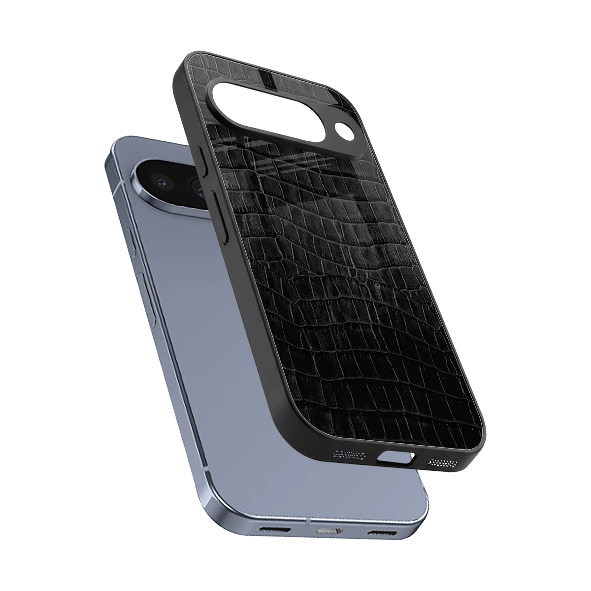 Croco Black sleek google pixel 10 cover with tempered glass back and TPU edges