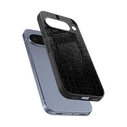 Croco Black sleek google pixel 10 cover with tempered glass back and TPU edges