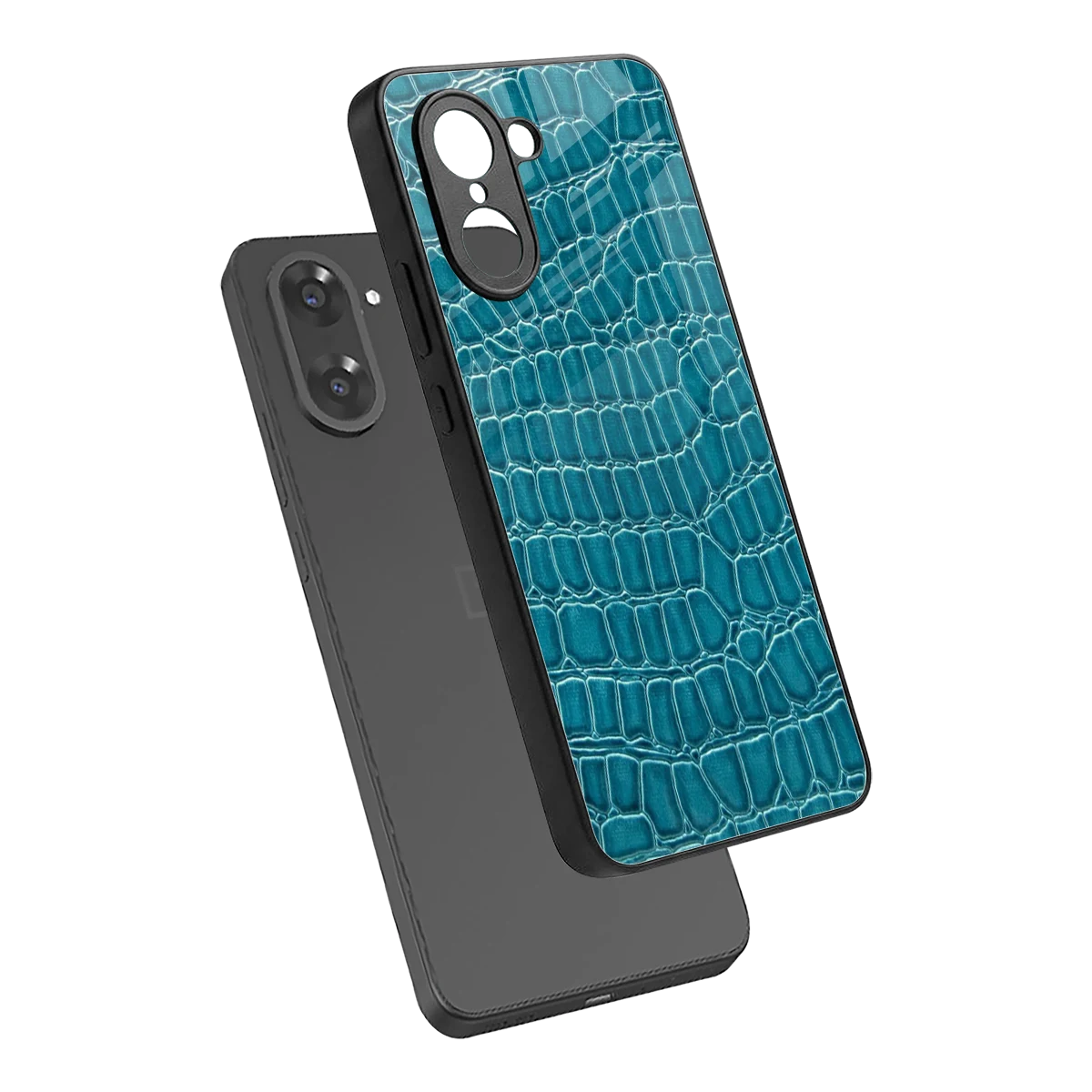 Croco Blue sleek oneplus nord ce5 5g cover with tempered glass back and TPU edges