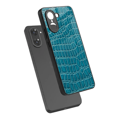 Croco Blue sleek oneplus nord ce5 5g cover with tempered glass back and TPU edges