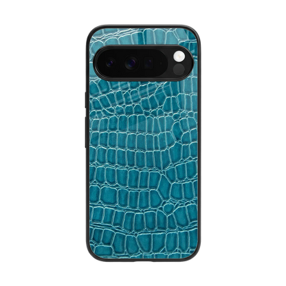 Croco Blue back phone cover | glass case for google pixel 10 pro xl