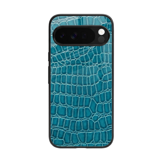 Croco Blue back phone cover | glass case for google pixel 10 pro xl