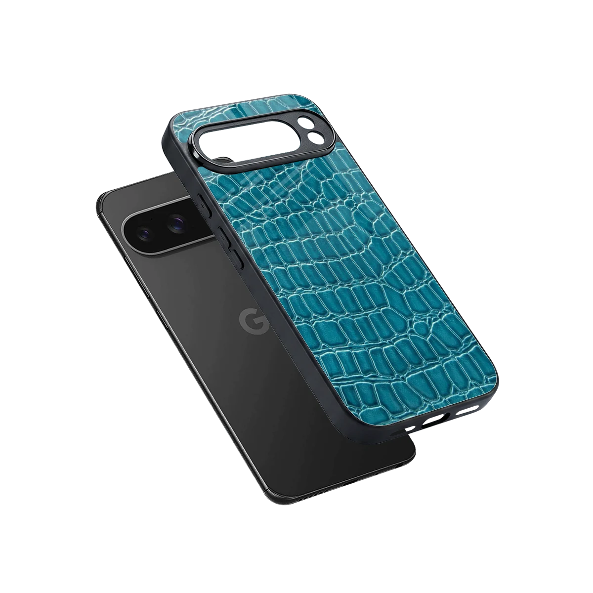 Croco Blue sleek google pixel 10 pro xl cover with tempered glass back and TPU edges