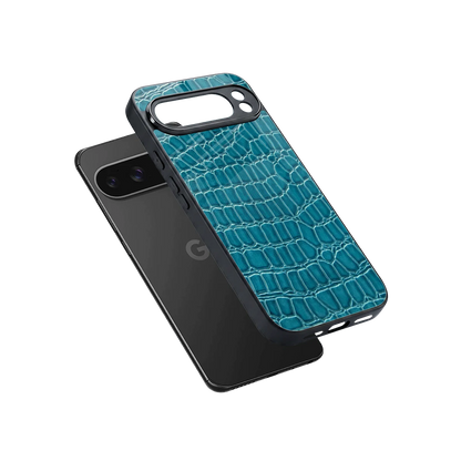 Croco Blue sleek google pixel 10 pro xl cover with tempered glass back and TPU edges