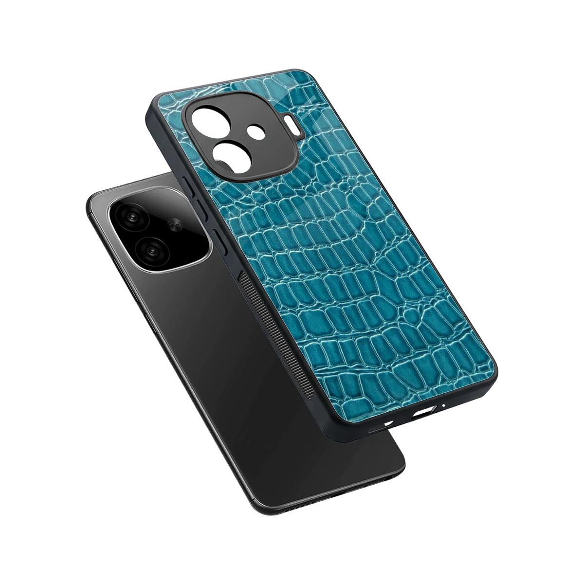 Croco Blue sleek iqoo neo 10r 5g cover with tempered glass back and TPU edges