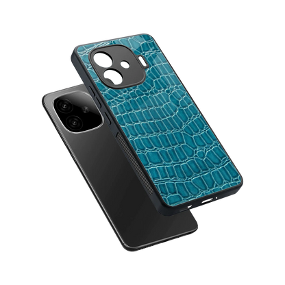 Croco Blue sleek iqoo neo 10r 5g cover with tempered glass back and TPU edges