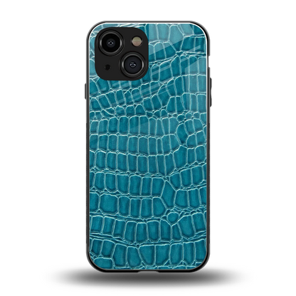 Croco Blue back phone cover | glass case for iphone 13 mini