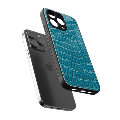 Croco Blue sleek iphone 14 pro max cover with tempered glass back and TPU edges