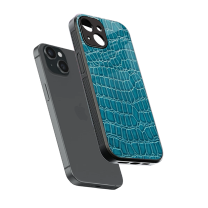 Croco Blue sleek iphone 13 cover with tempered glass back and TPU edges