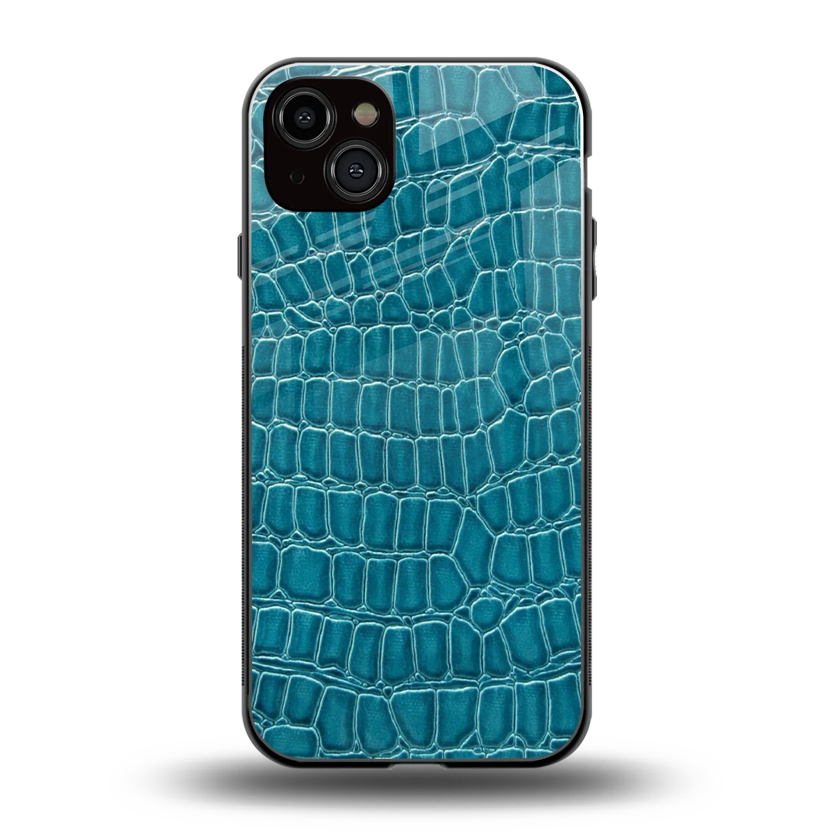 Croco Blue back phone cover | glass case for iphone 14 plus