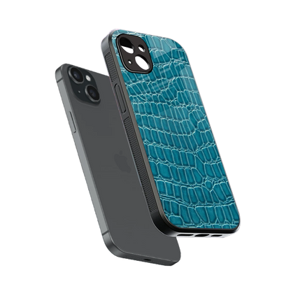 Croco Blue sleek iphone 14 plus cover with tempered glass back and TPU edges