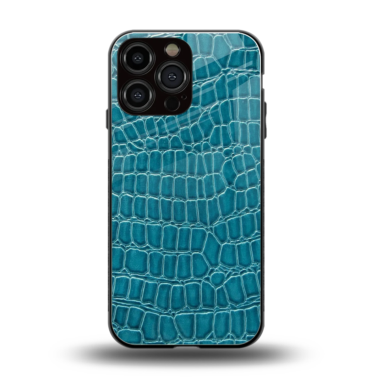 Croco Blue back phone cover | glass case for iphone 15 pro max