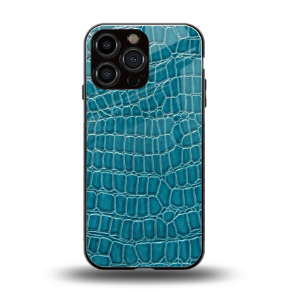 Croco Blue back phone cover | glass case for iphone 15 pro max