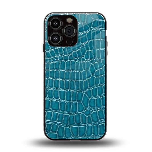 Croco Blue back phone cover | glass case for iphone 15 pro max