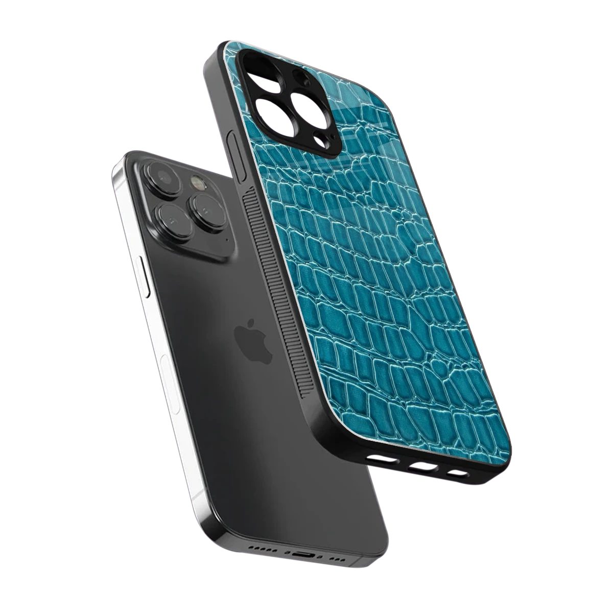 Croco Blue sleek iphone 15 pro max cover with tempered glass back and TPU edges
