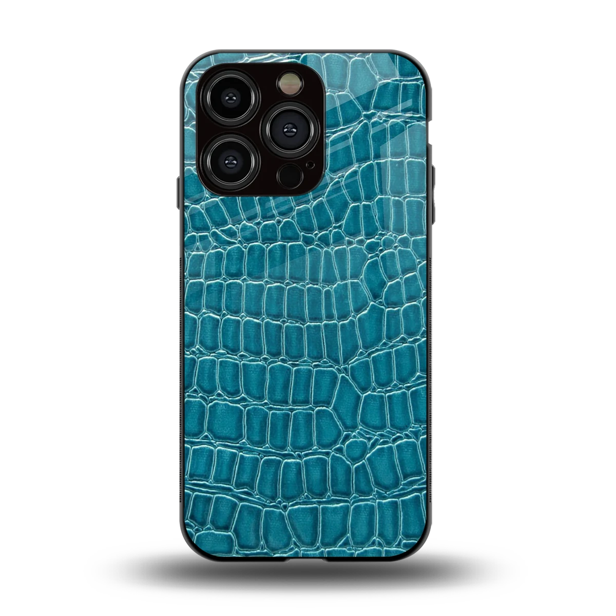 Croco Blue back phone cover | glass case for iphone 15 pro