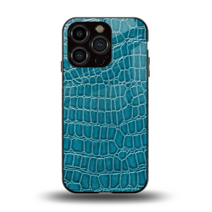 Croco Blue back phone cover | glass case for iphone 15 pro