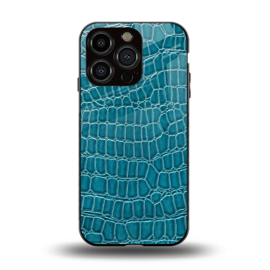 Croco Blue back phone cover | glass case for iphone 15 pro