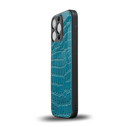 Croco Blue iphone 15 pro mobile cover | shockproof glass phone case