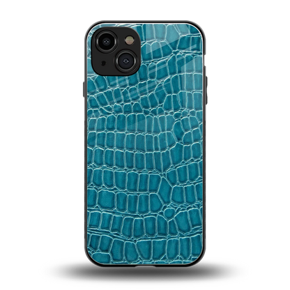 Croco Blue back phone cover | glass case for iphone 15