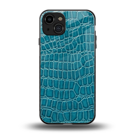 Croco Blue back phone cover | glass case for iphone 15