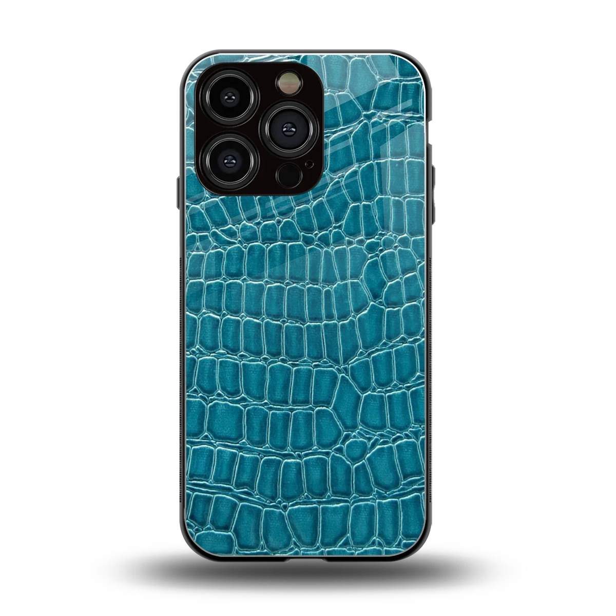 Croco Blue back phone cover | glass case for iphone 16 pro